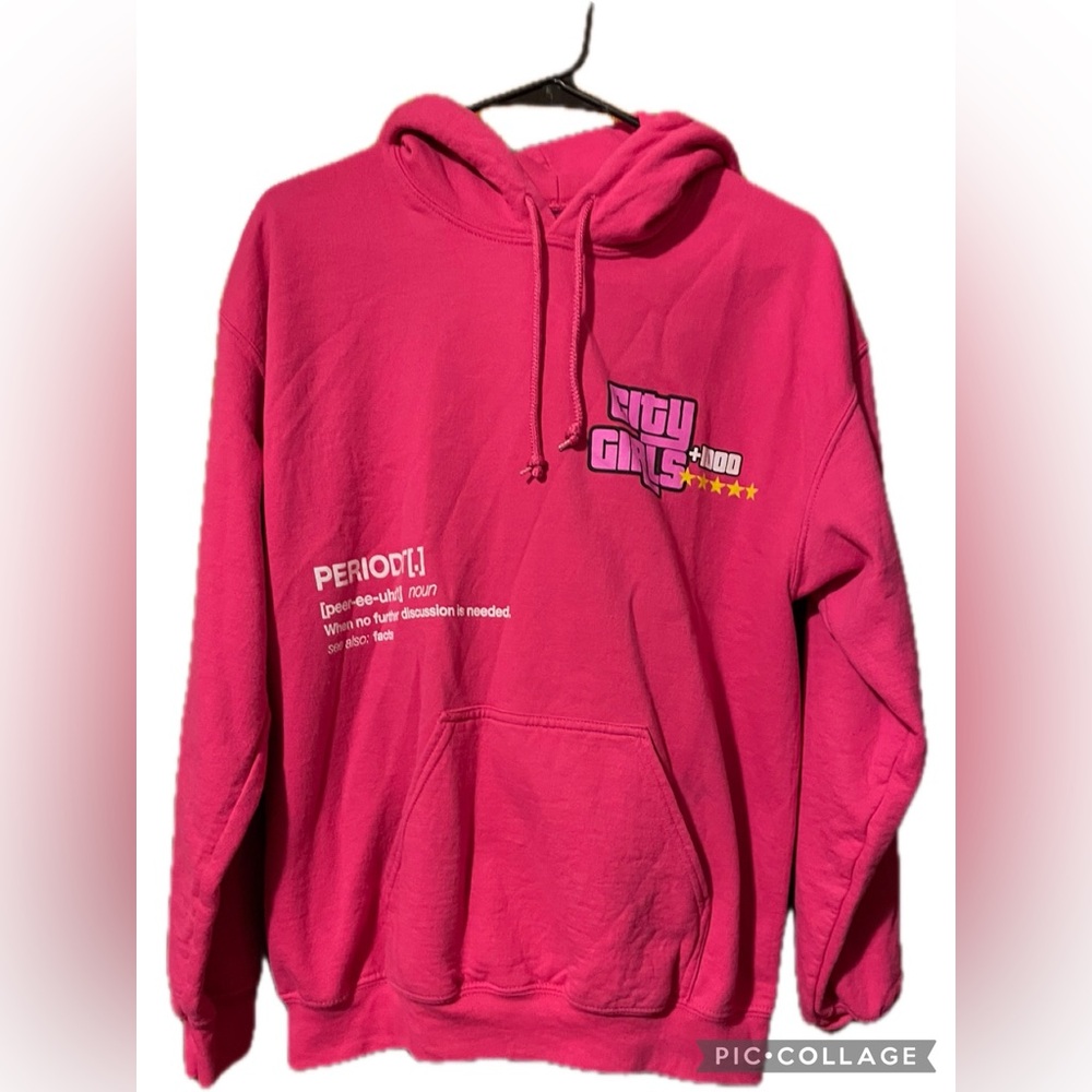 EUC pink city girls hoodie with kangaroo pocket and hood.